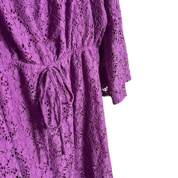 Laundry By Shelli Segal Lace Bell Sleeve Tie Waist Mini Dress  Purple Large - Picture 5 of 9